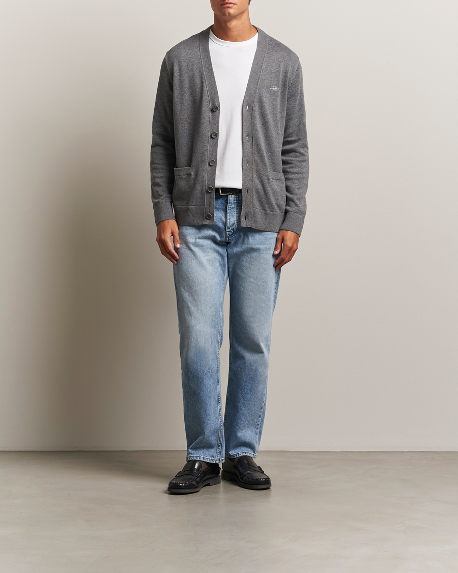 Men | Sweaters & Knitwear | Gant | Casual Cotton Cardigan Dark Grey Melange