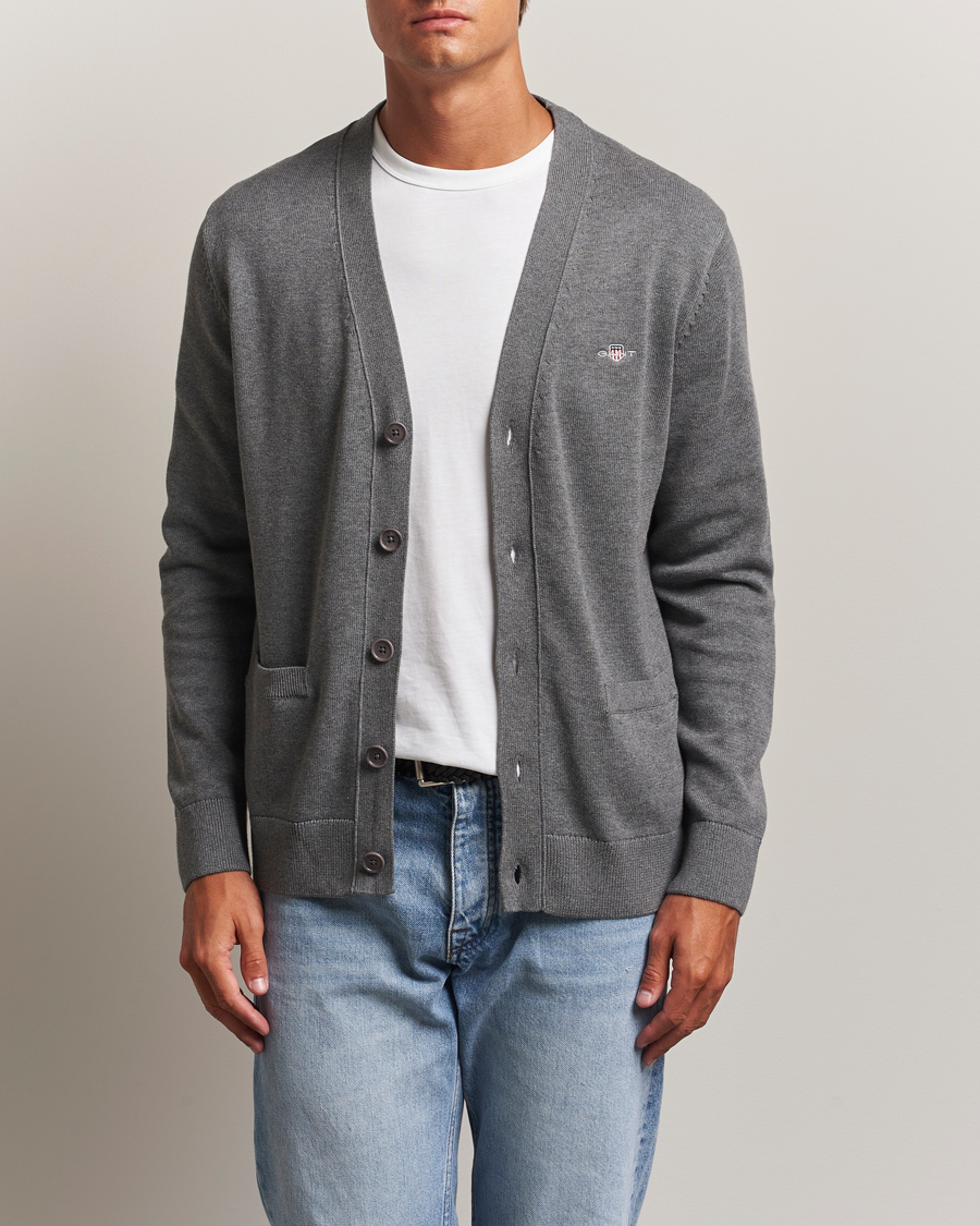 Men | Sweaters & Knitwear | Gant | Casual Cotton Cardigan Dark Grey Melange