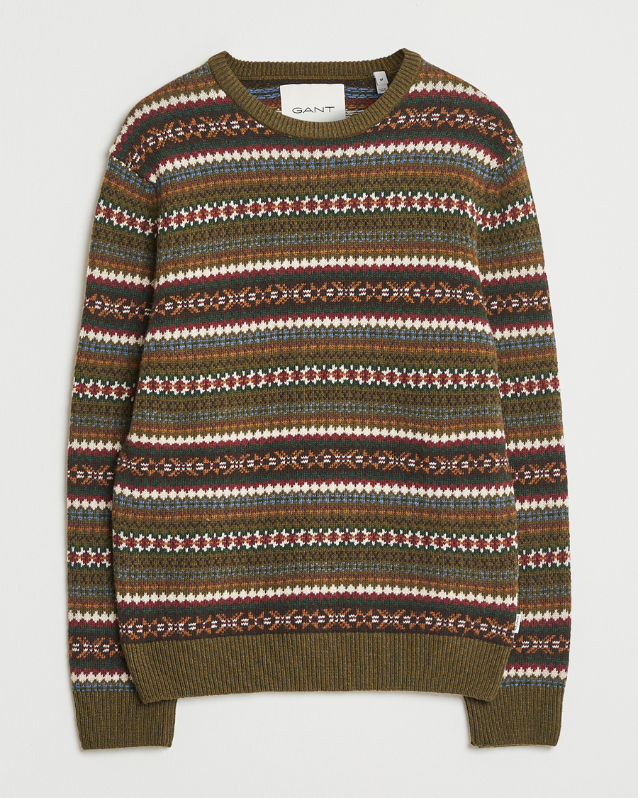 Men | Sweaters & Knitwear | Gant | Fair Isle Knitted Crew Neck Sweater Country Green