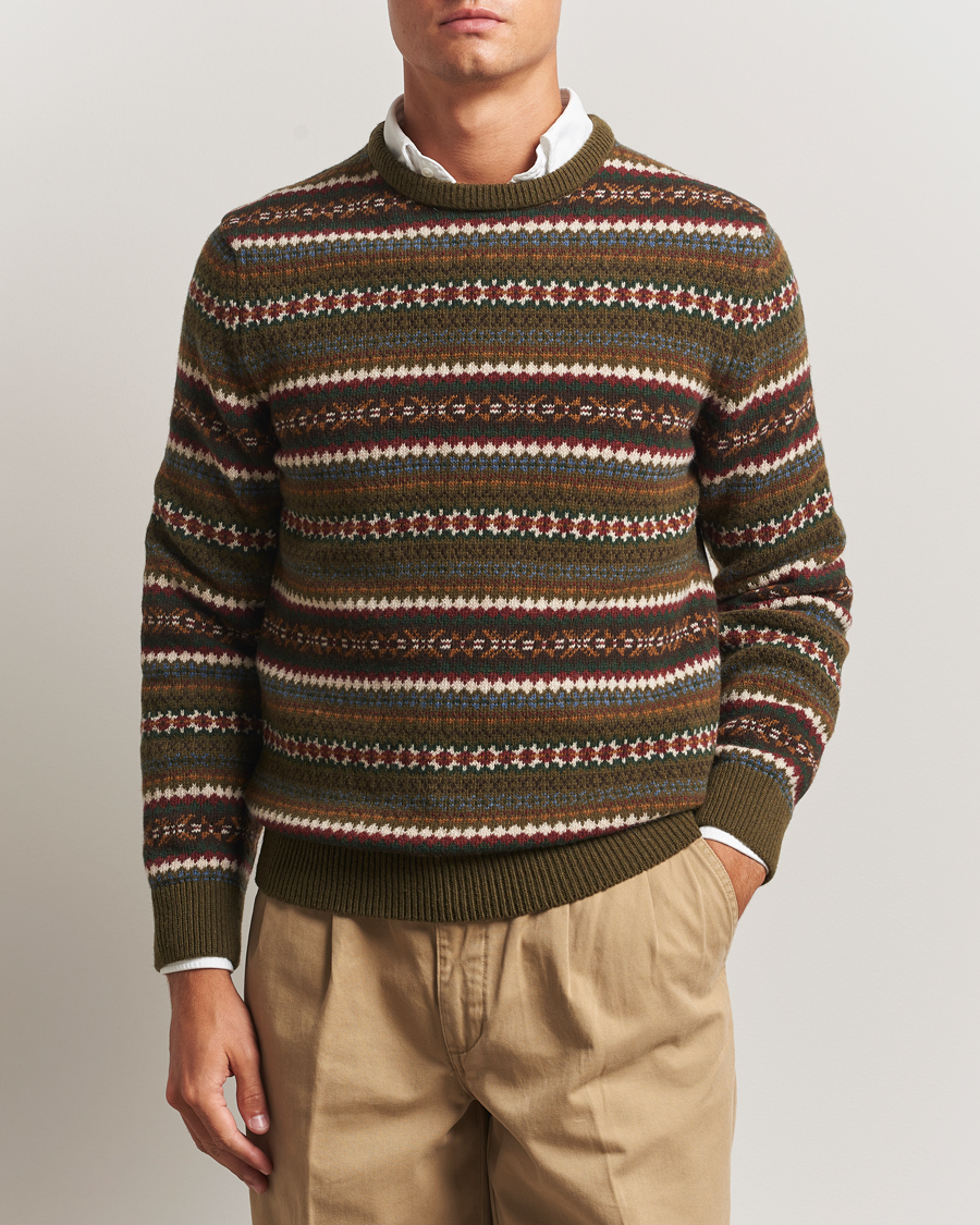 Men | Sweaters & Knitwear | GANT | Fair Isle Knitted Crew Neck Sweater Country Green