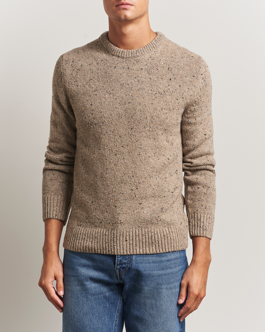 Men | Sweaters & Knitwear | GANT | Neps Wool Crew Neck Sand Melange