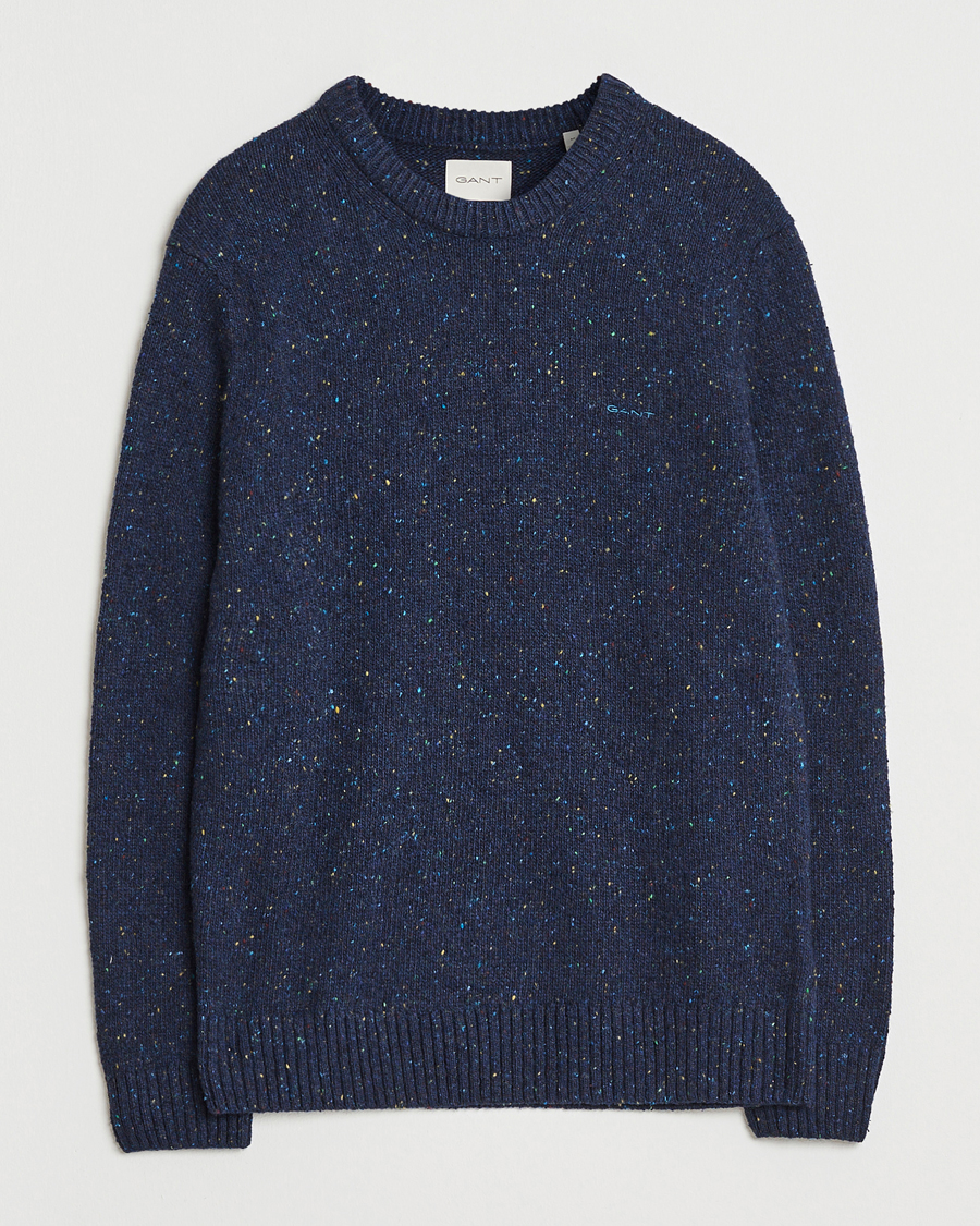 Men | Sweaters & Knitwear | GANT | Neps Wool Crew Neck Evening Blue