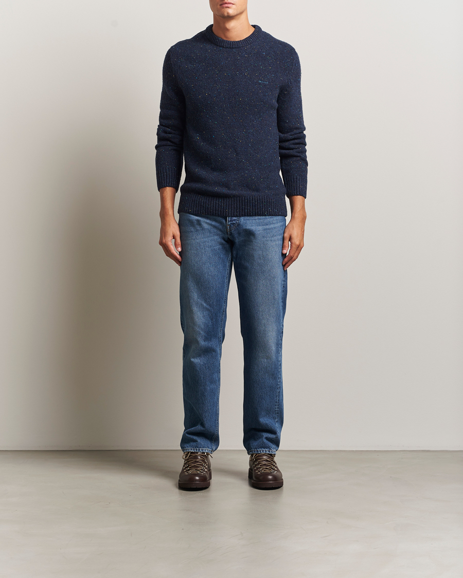 Men | Sweaters & Knitwear | GANT | Neps Wool Crew Neck Evening Blue