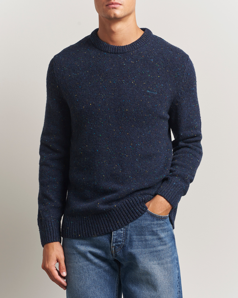 Men | Sweaters & Knitwear | GANT | Neps Wool Crew Neck Evening Blue