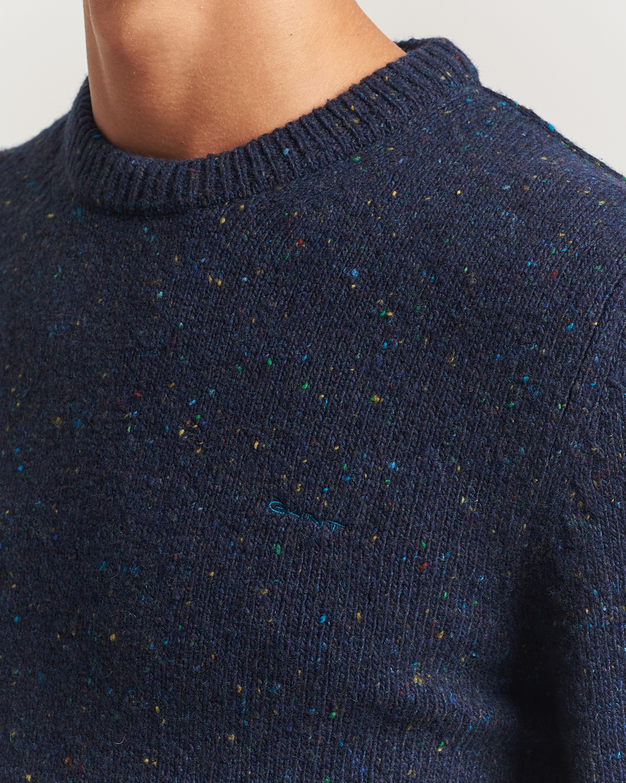 Men | Sweaters & Knitwear | GANT | Neps Wool Crew Neck Evening Blue