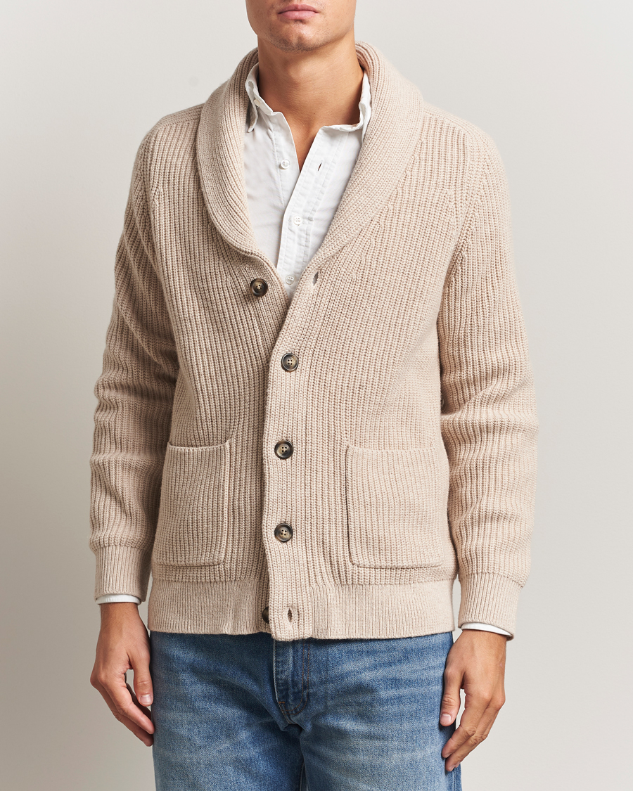 Men | Sweaters & Knitwear | GANT | Wool Knitted Shawl Collar Cardigan Light Beige Melange