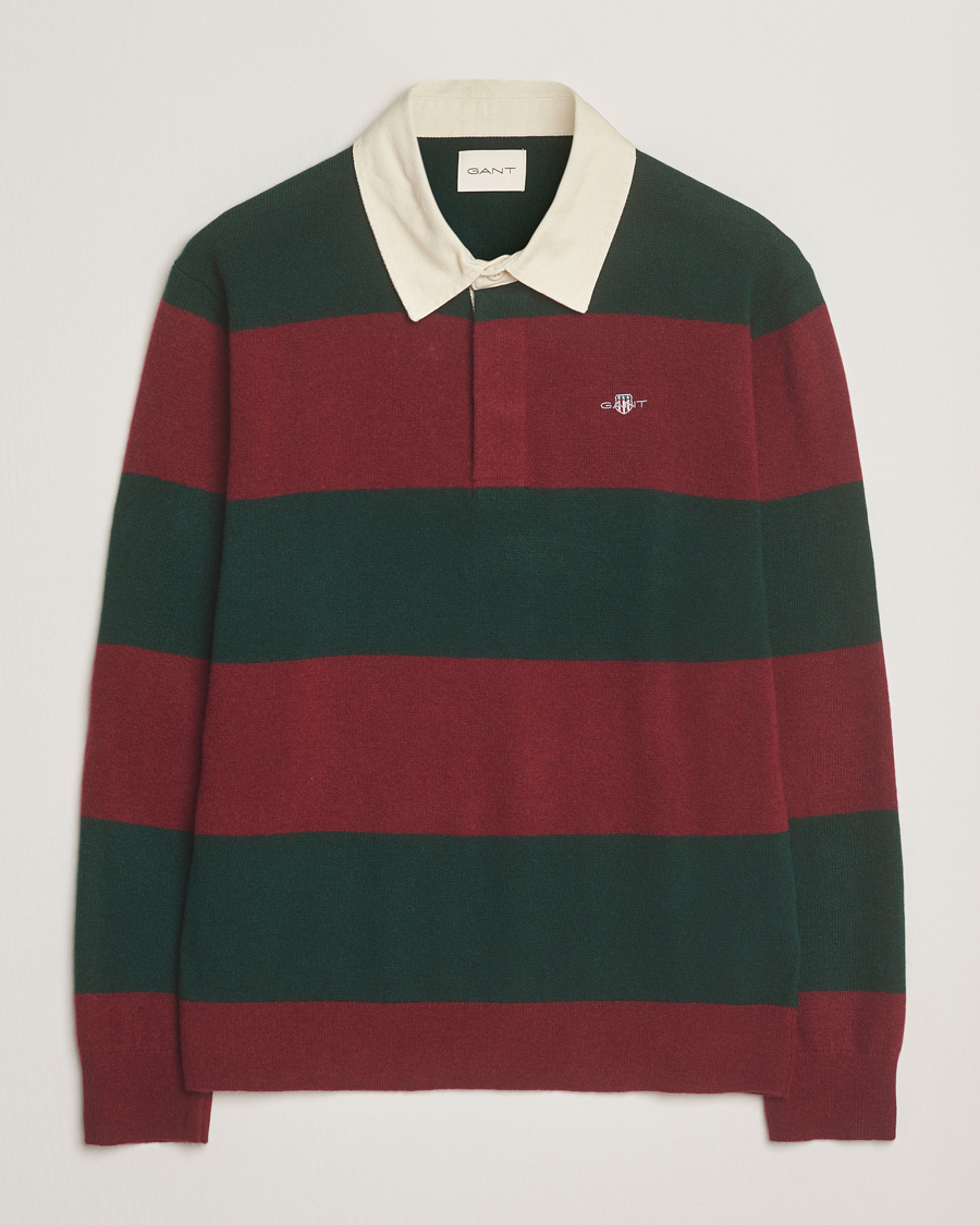 Men | Sweaters & Knitwear | GANT | Extra Fine Lambswool Striped Knitted Rugger Tartan Green