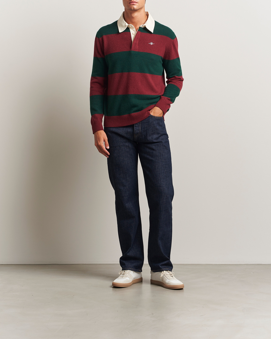 Men | Sweaters & Knitwear | GANT | Extra Fine Lambswool Striped Knitted Rugger Tartan Green