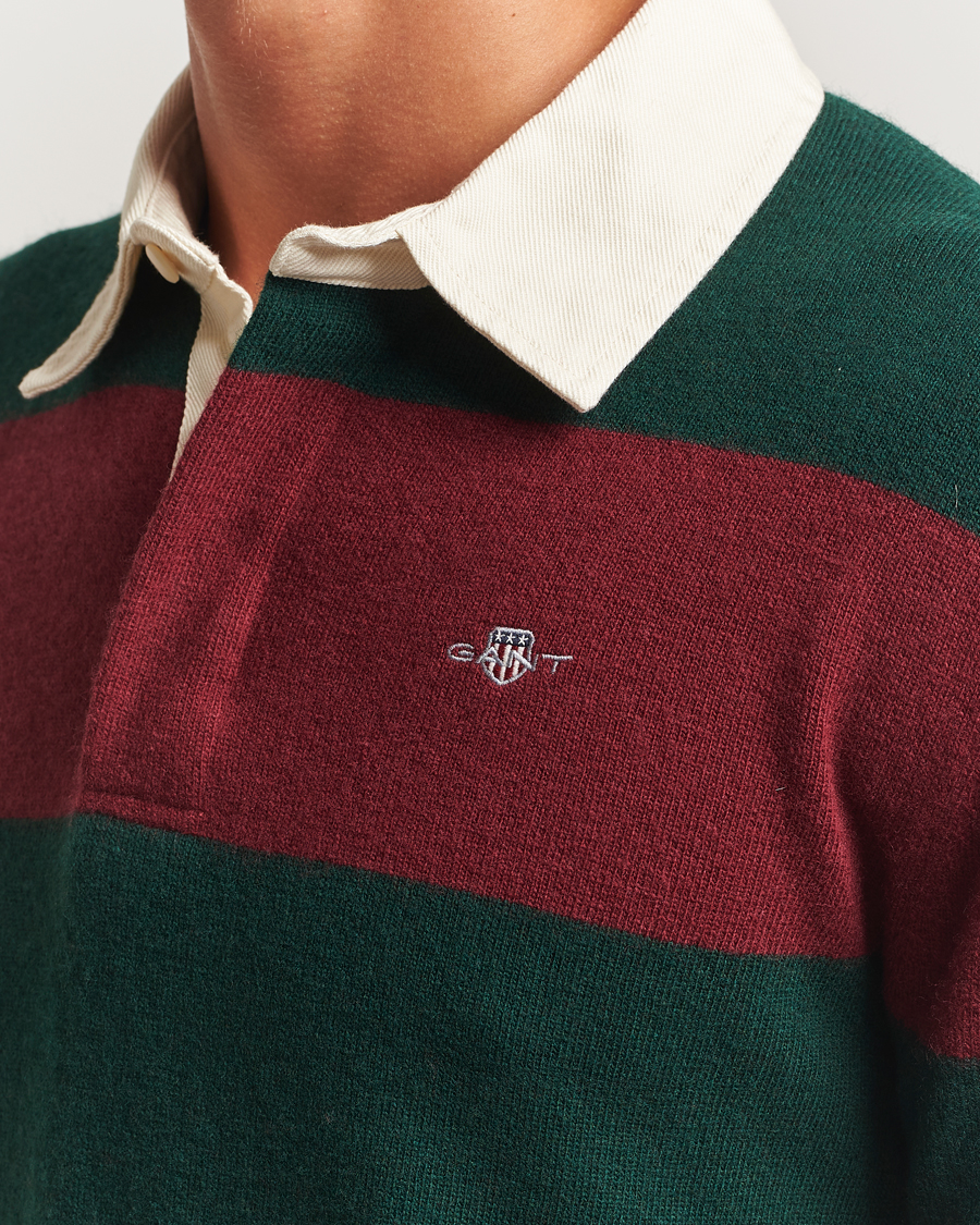 Men | Sweaters & Knitwear | GANT | Extra Fine Lambswool Striped Knitted Rugger Tartan Green