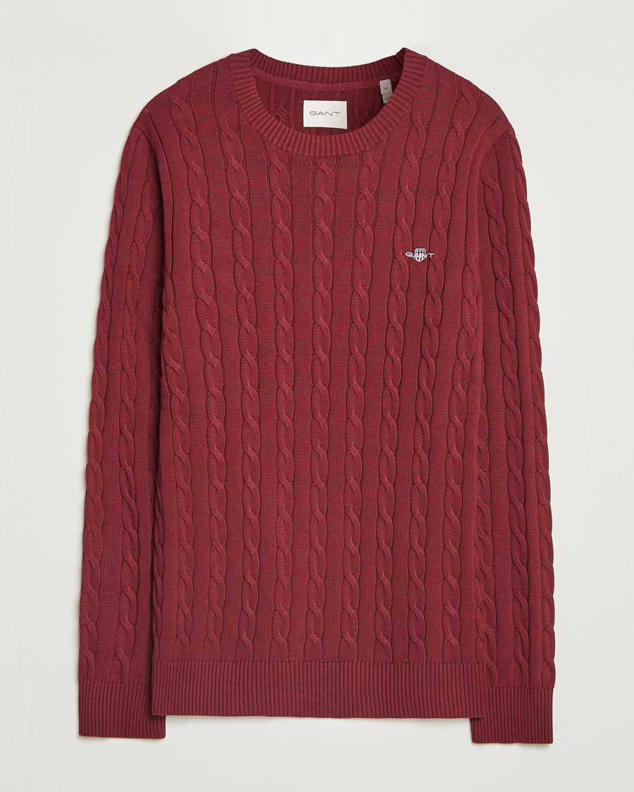 Men | Sweaters & Knitwear | GANT | Cotton Cable Crew Neck Plumped Red