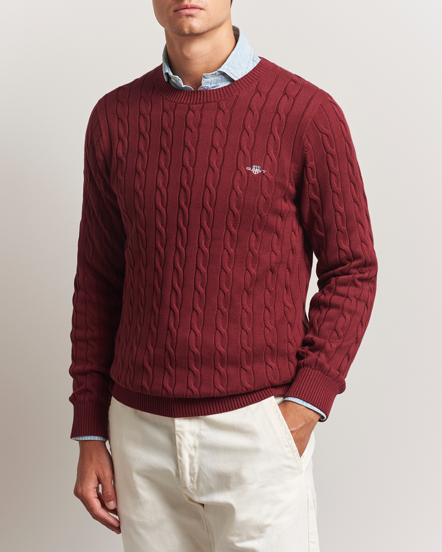 Men | Sweaters & Knitwear | GANT | Cotton Cable Crew Neck Plumped Red