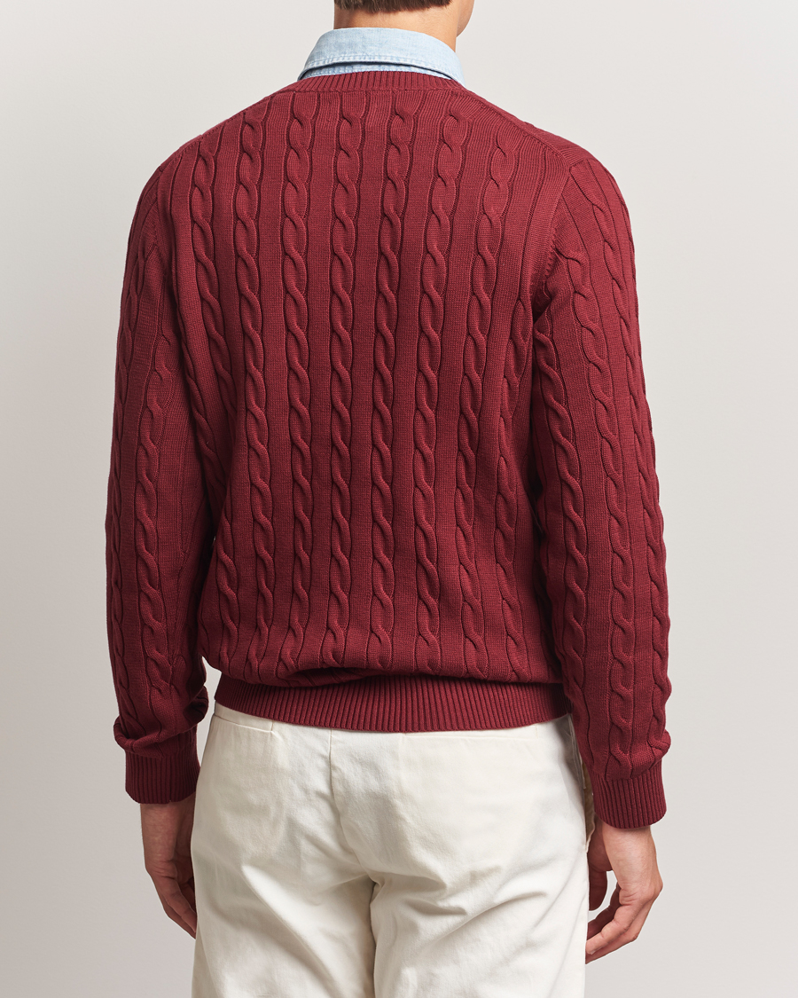 Men | Sweaters & Knitwear | GANT | Cotton Cable Crew Neck Plumped Red