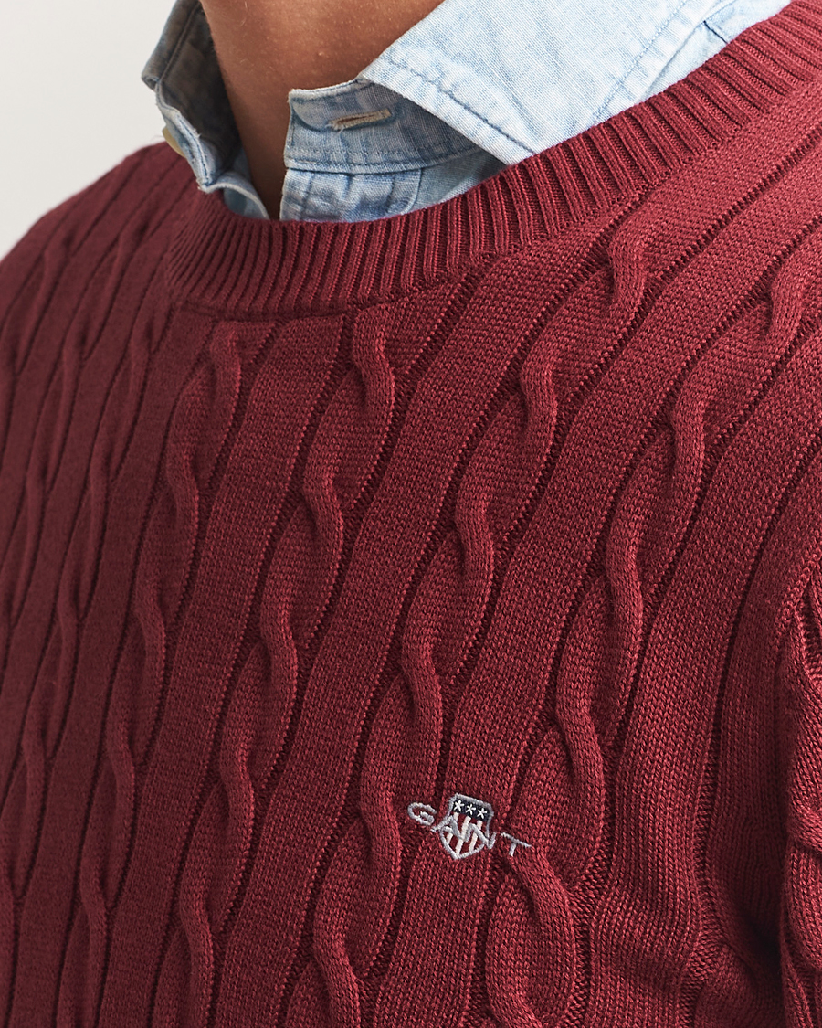 Men | Sweaters & Knitwear | GANT | Cotton Cable Crew Neck Plumped Red