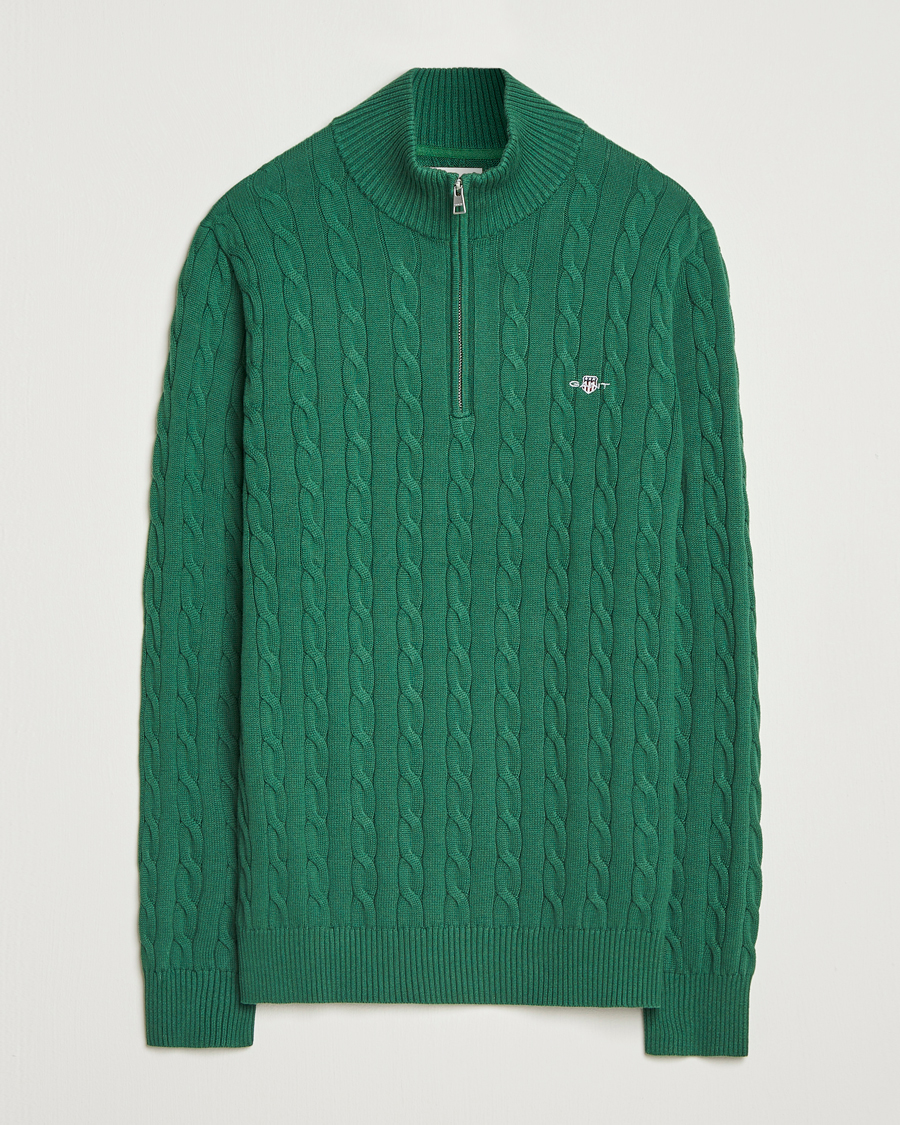 Men | Sweaters & Knitwear | GANT | Cotton Cable Half Zip Forest Green