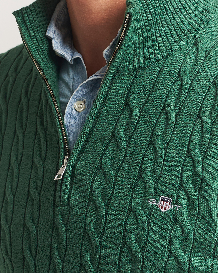 Men | Sweaters & Knitwear | GANT | Cotton Cable Half Zip Forest Green