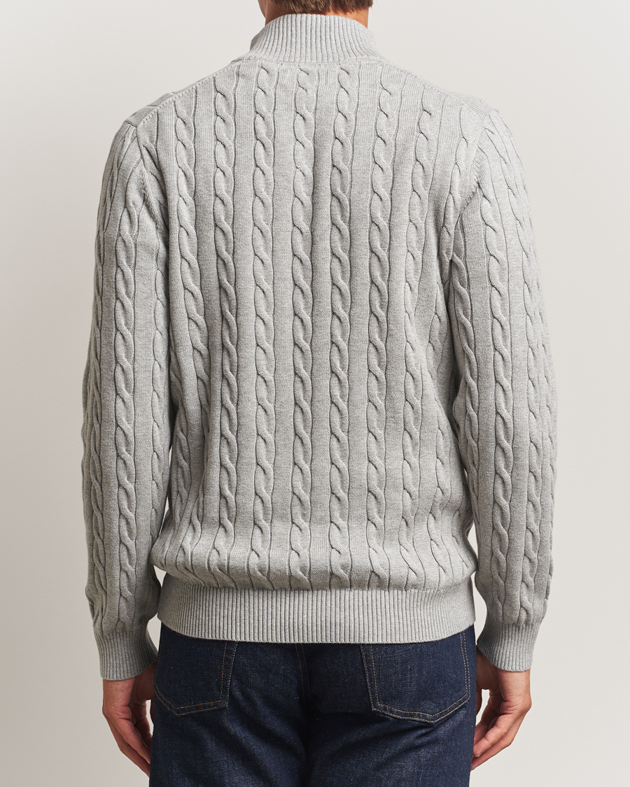 Men | Sweaters & Knitwear | GANT | Cotton Cable Half Zip Grey Melange