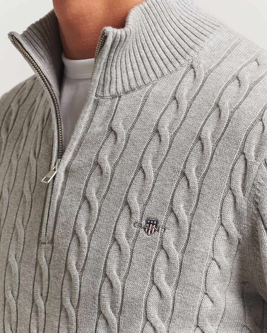 Men | Sweaters & Knitwear | GANT | Cotton Cable Half Zip Grey Melange