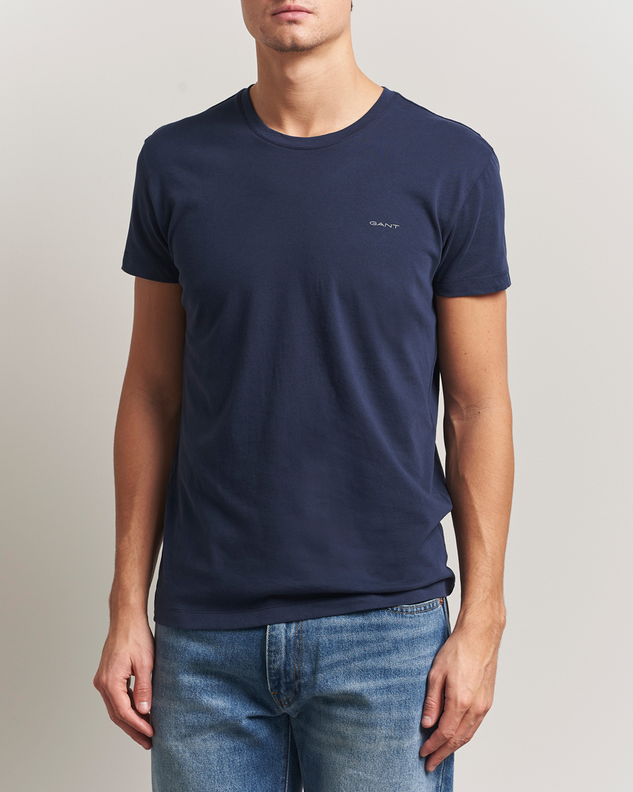 Men | T-Shirts | GANT | 2-Pack Crew Neck T-Shirt Light Grey/Navy