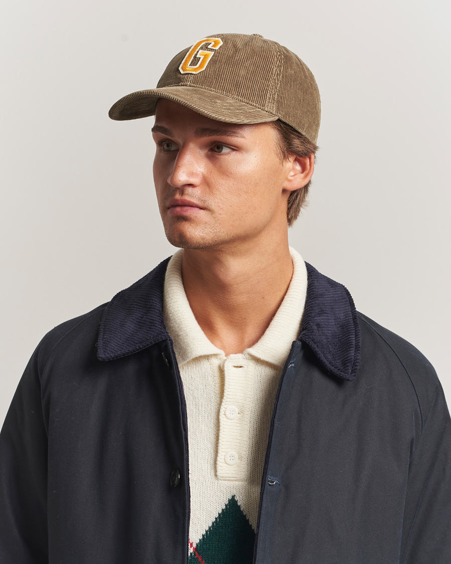 Men | Hats & Caps | GANT | G Badge Corduroy Cap Taupe Beige