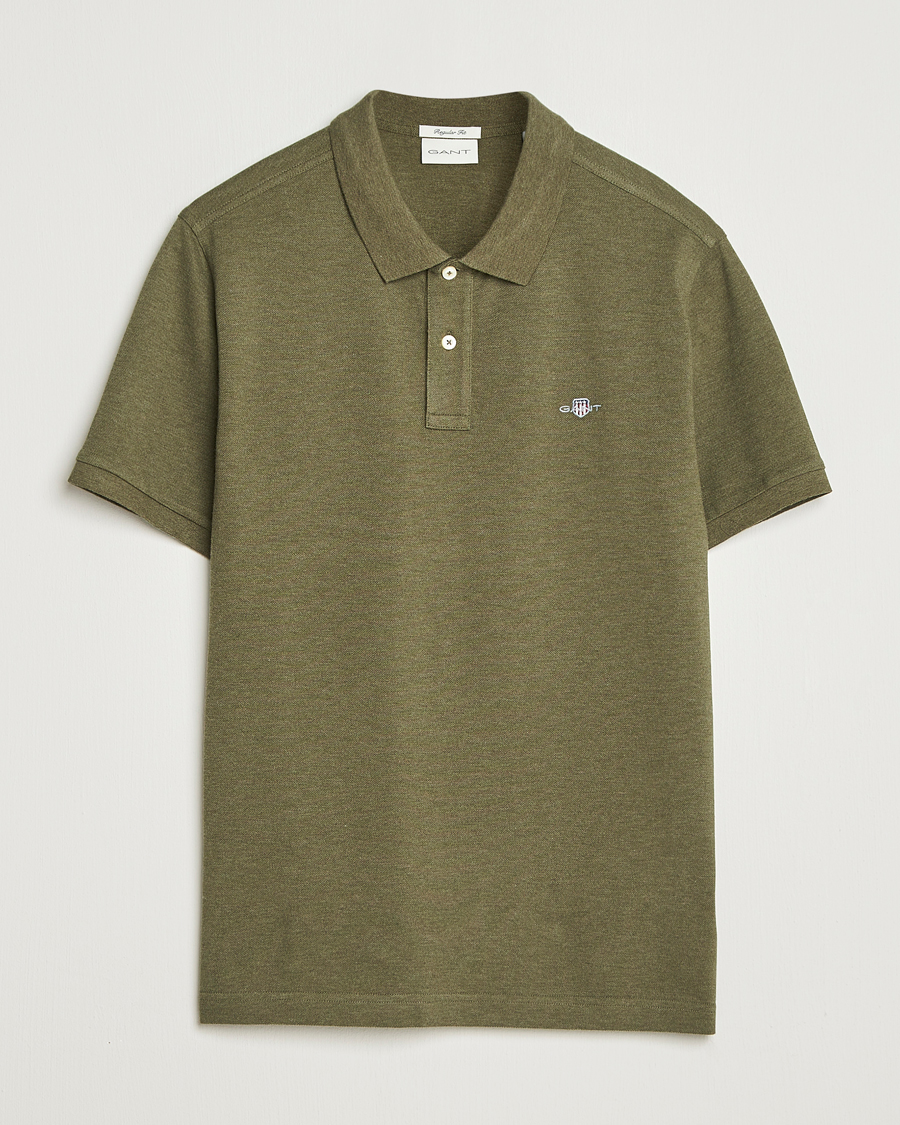 Men | Polo Shirts | GANT | The Original Polo Khaki Green Melange