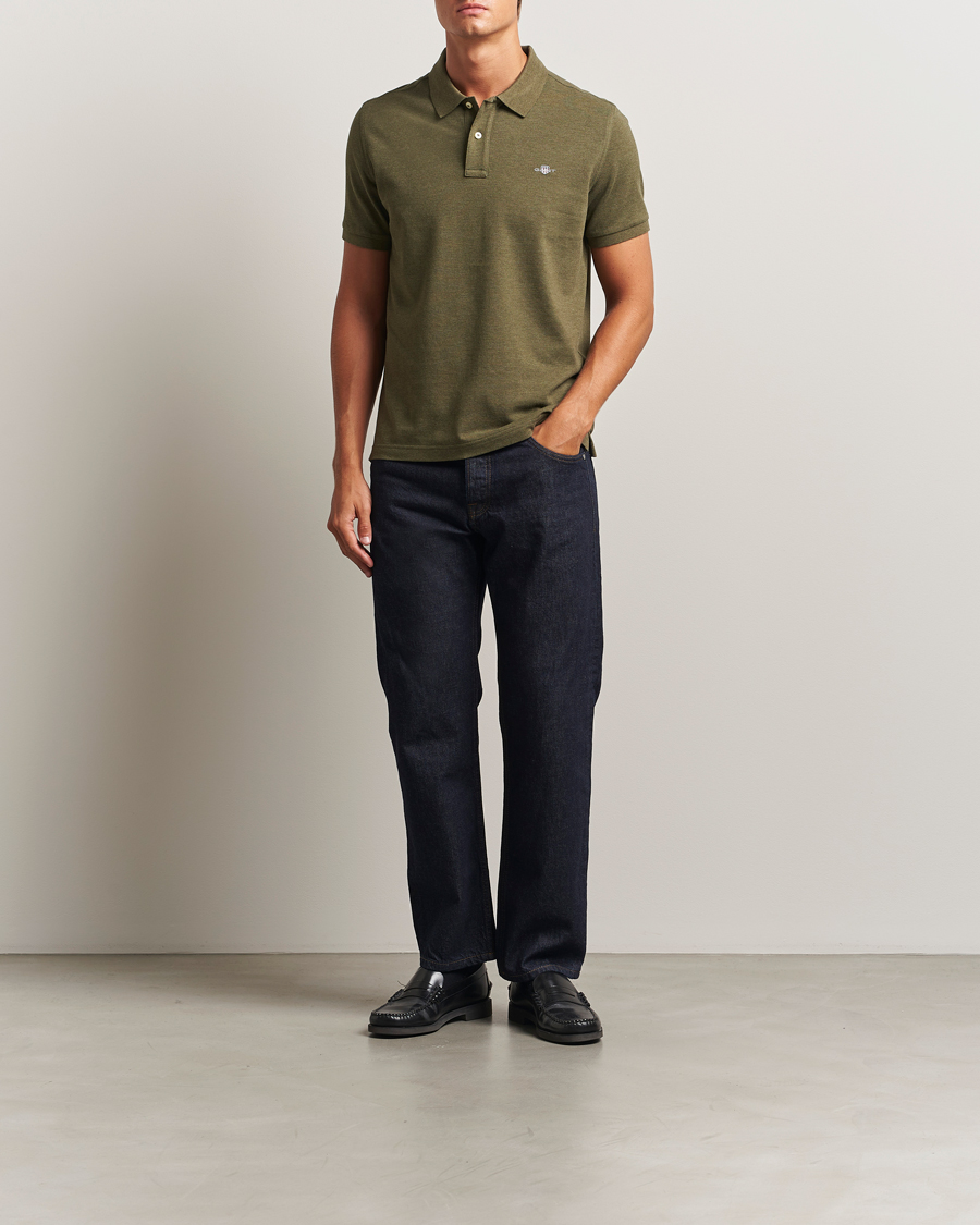 Men | Polo Shirts | GANT | The Original Polo Khaki Green Melange