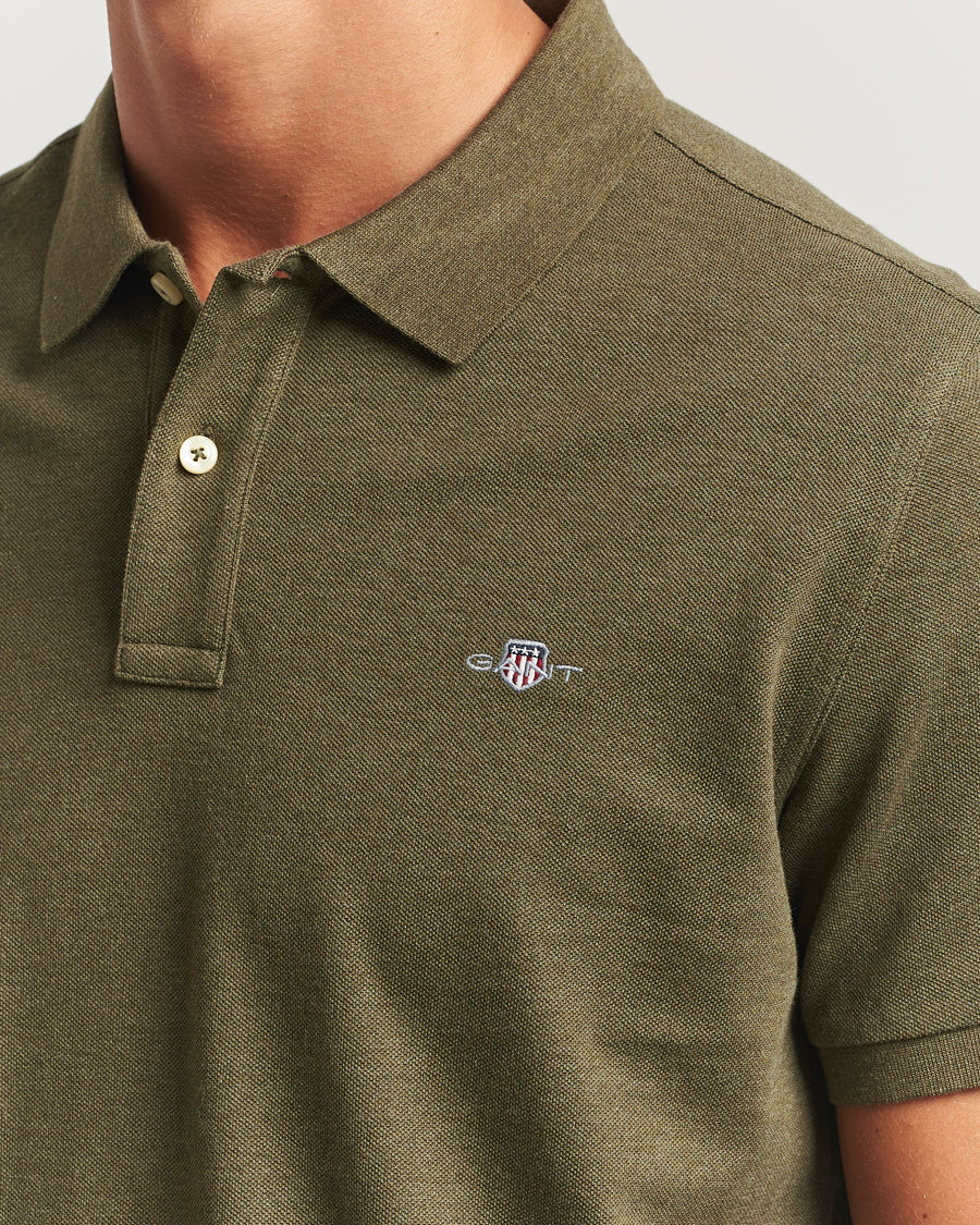 Men | Polo Shirts | GANT | The Original Polo Khaki Green Melange