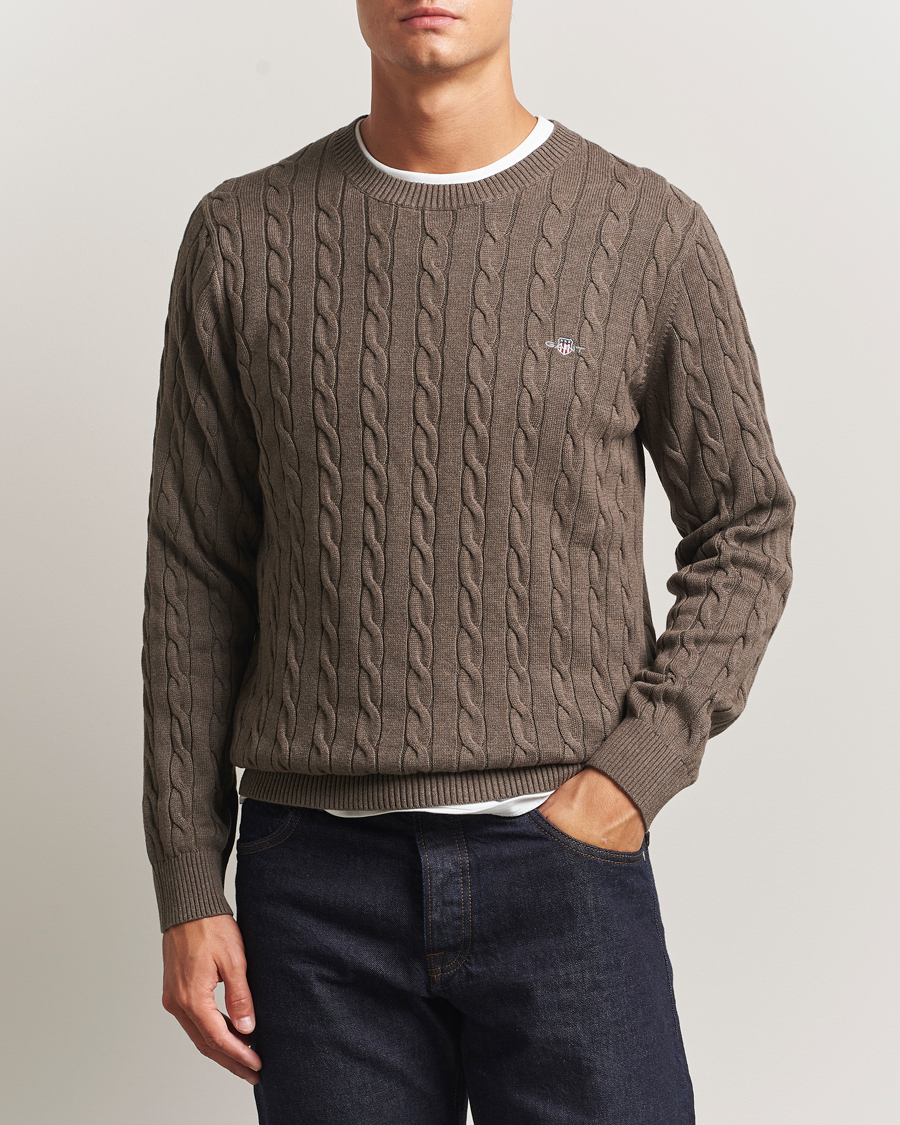 Men | Sweaters & Knitwear | GANT | Cotton Cable Crew Neck Pullover Seawood Melange