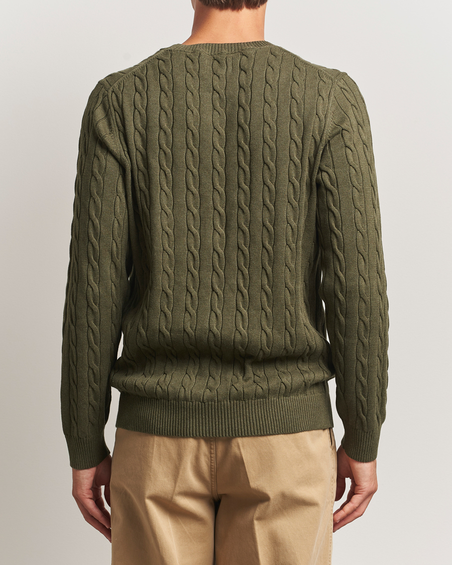 Men | Sweaters & Knitwear | GANT | Cotton Cable Crew Neck Pullover Khaki Green Melange