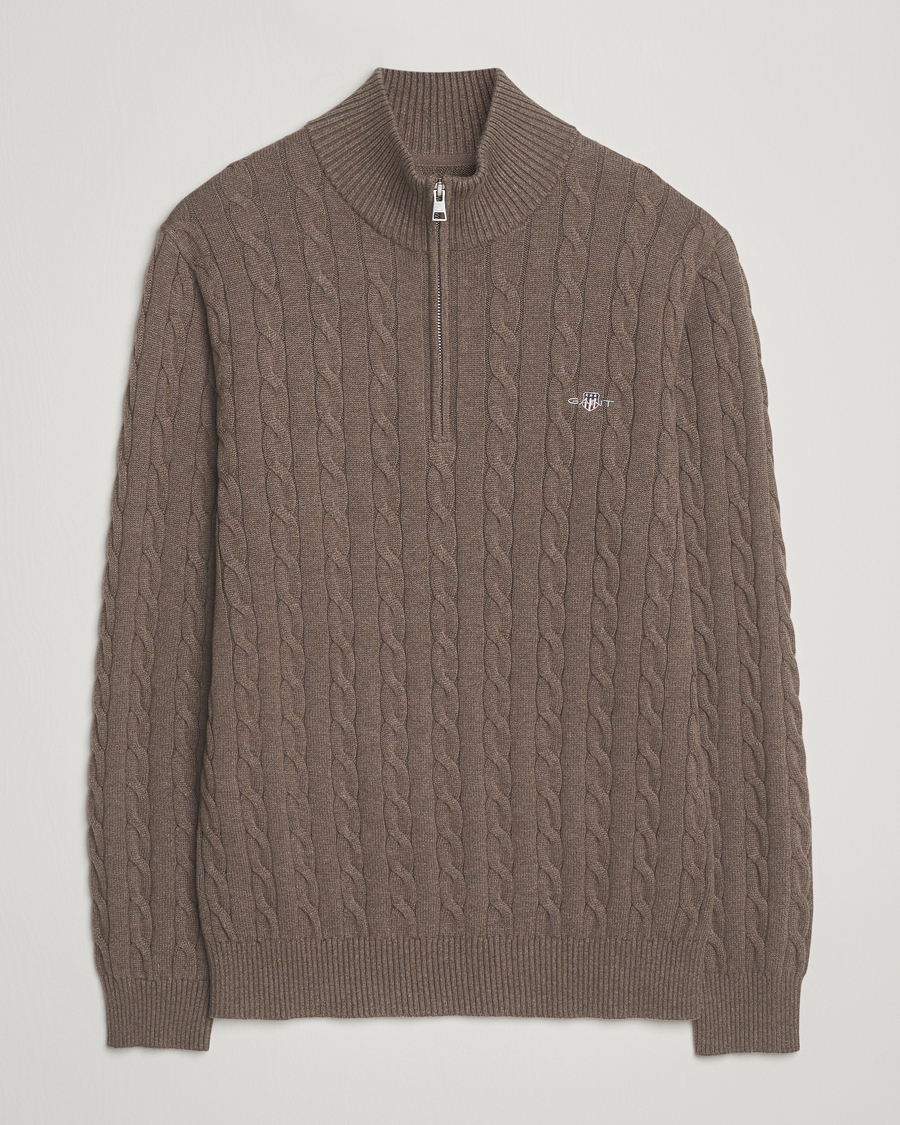 Men | Sweaters & Knitwear | GANT | Cotton Cable Half Zip Seawood Melange
