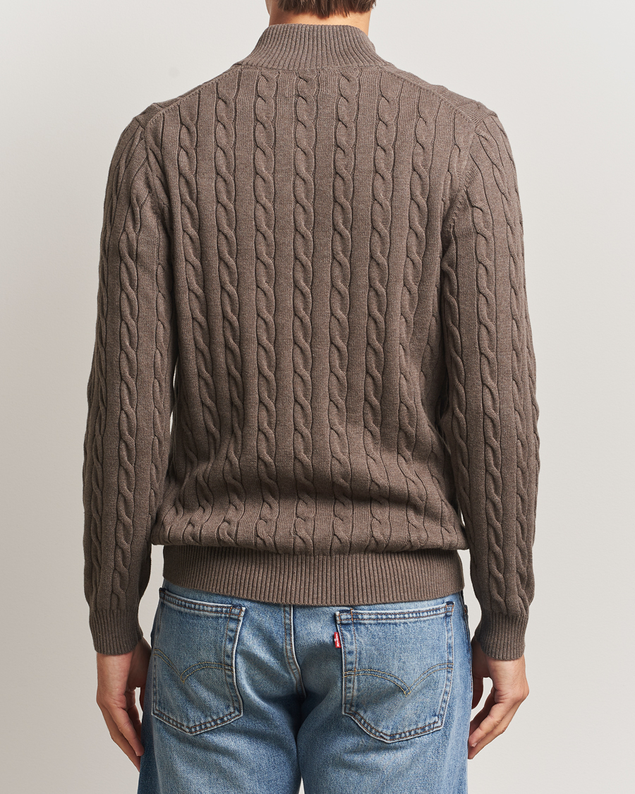 Men | Sweaters & Knitwear | GANT | Cotton Cable Half Zip Seawood Melange
