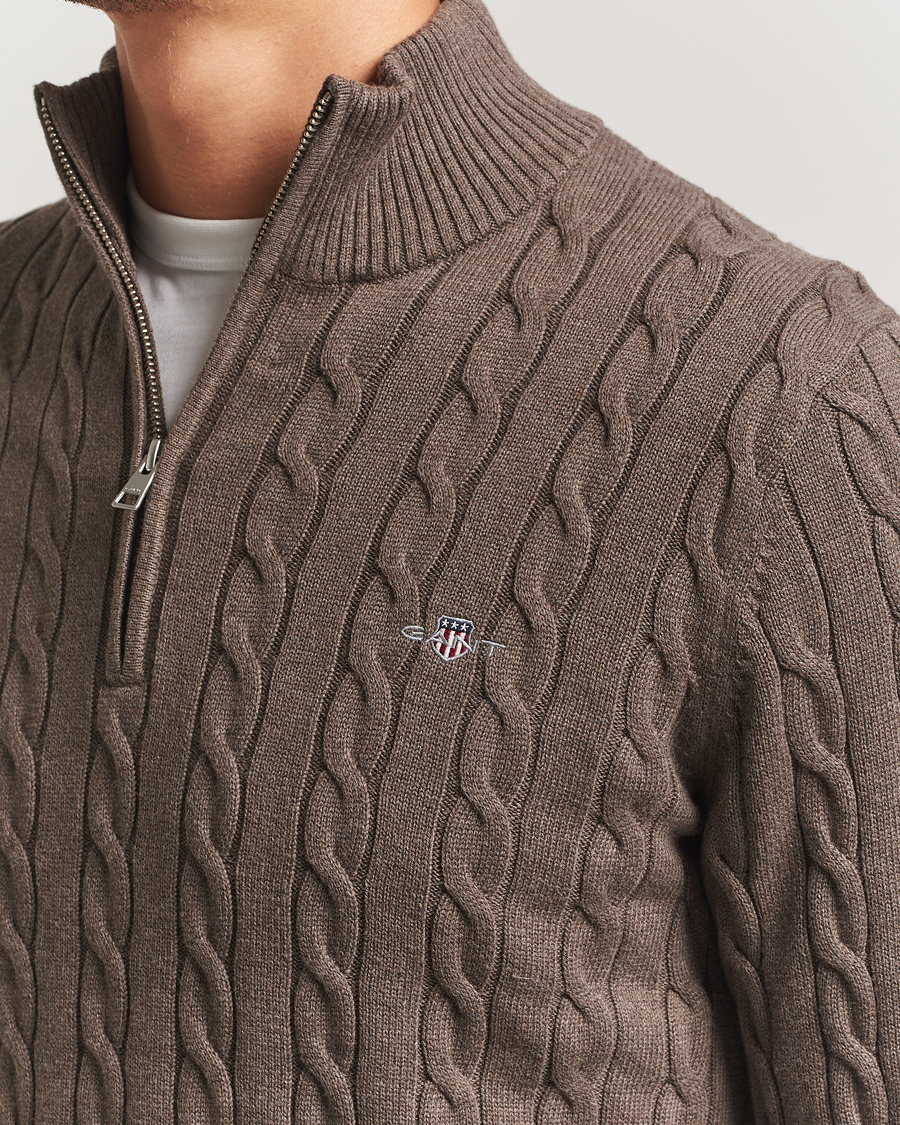 Men | Sweaters & Knitwear | GANT | Cotton Cable Half Zip Seawood Melange