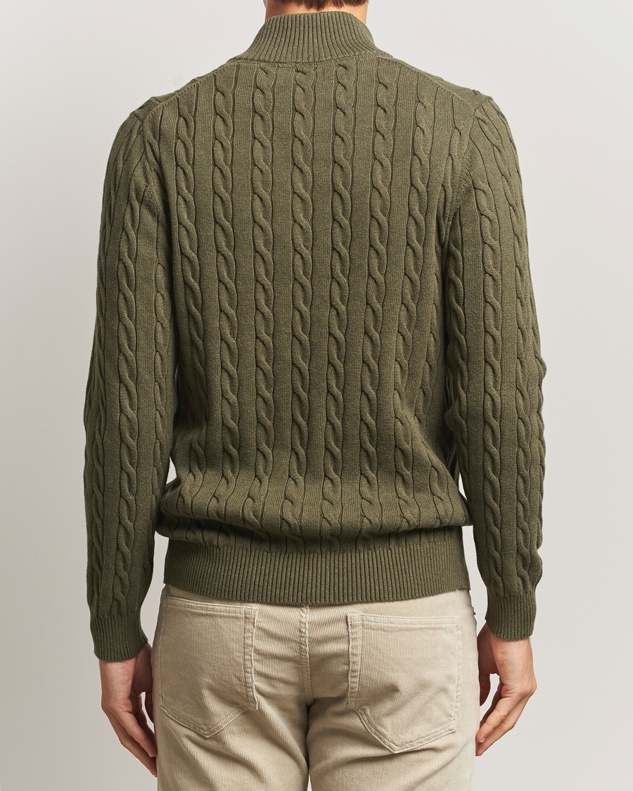 Men | Sweaters & Knitwear | GANT | Cotton Cable Half Zip Khaki Green Melange