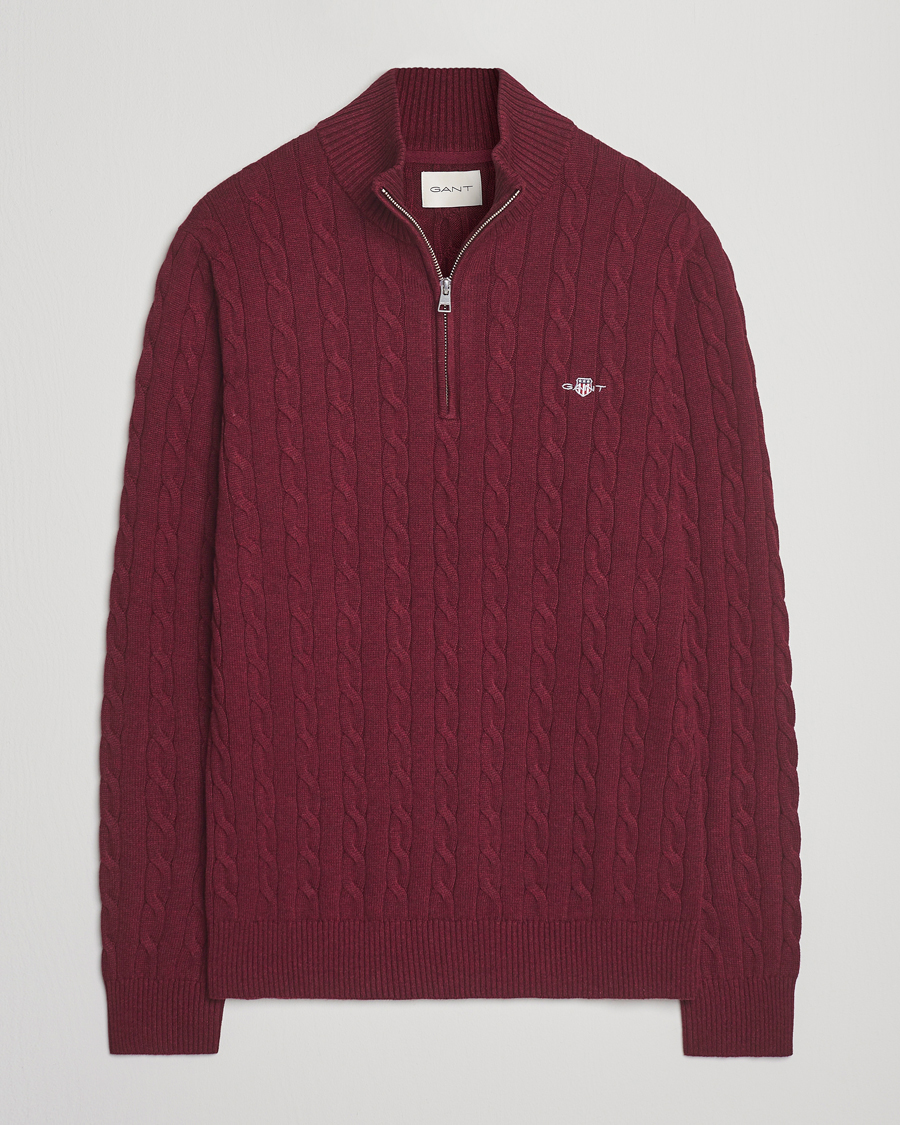 Men | Sweaters & Knitwear | GANT | Cotton Cable Half Zip Bordeaux Melange