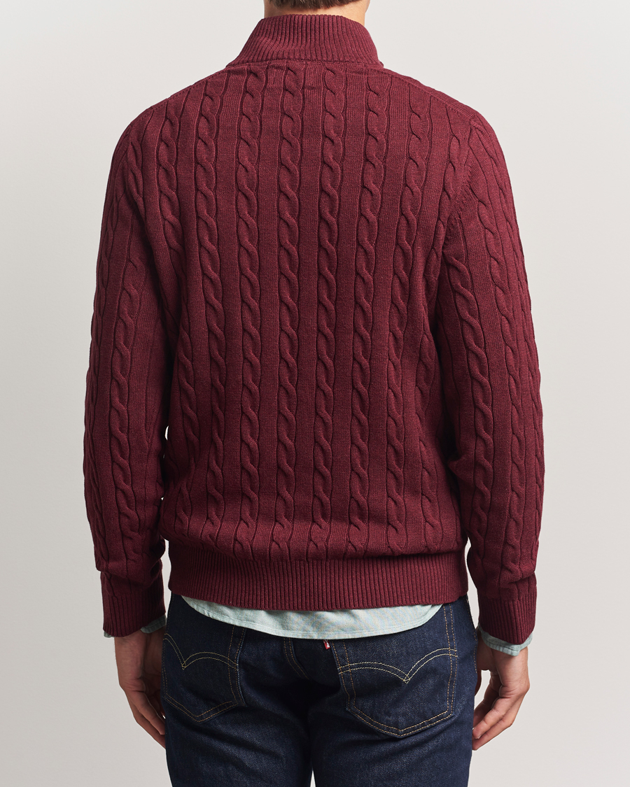 Men | Sweaters & Knitwear | GANT | Cotton Cable Half Zip Bordeaux Melange