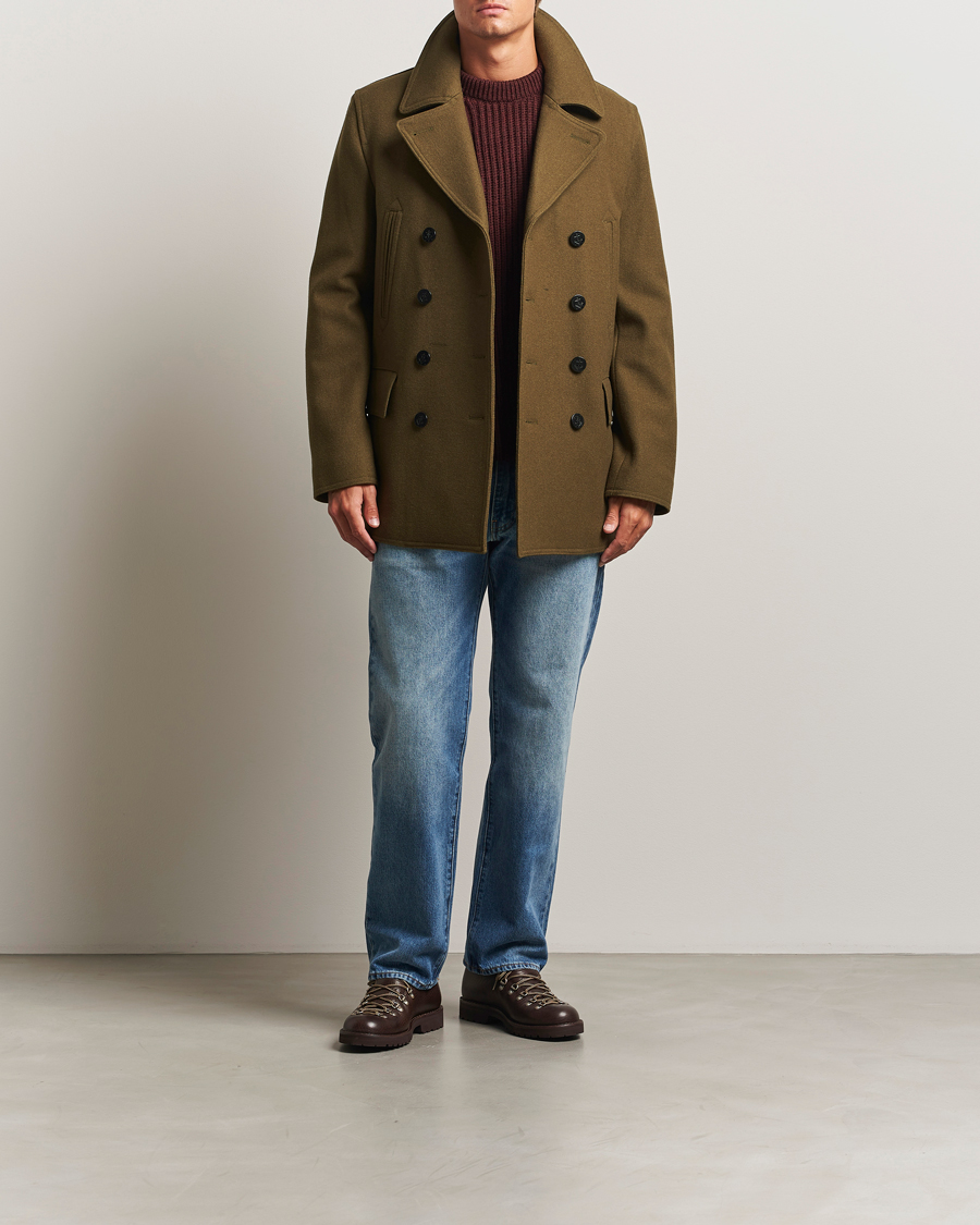 Men | Coats & Jackets | Gloverall | Churchill Reefer Peacoat Loden Green