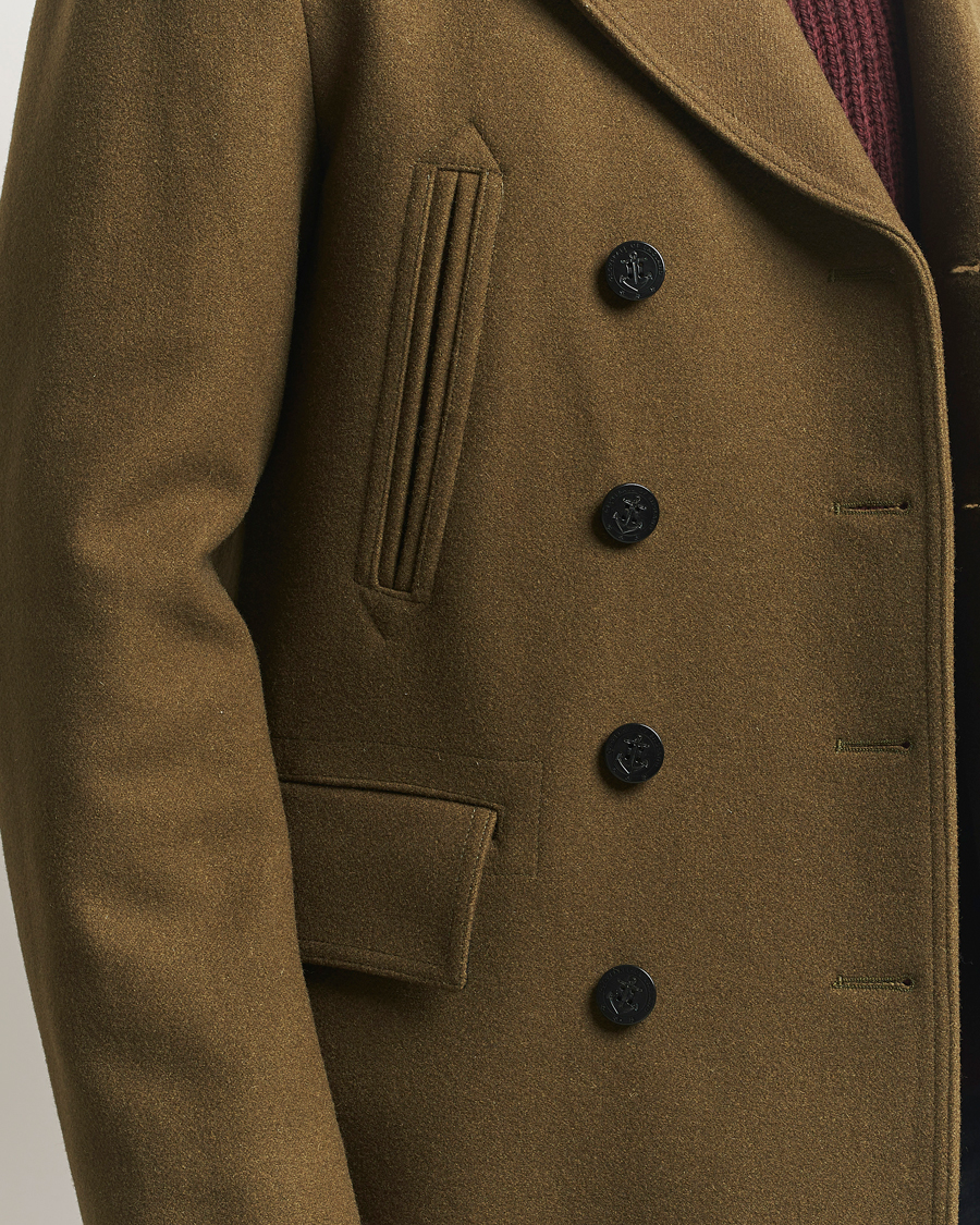 Men | Coats & Jackets | Gloverall | Churchill Reefer Peacoat Loden Green