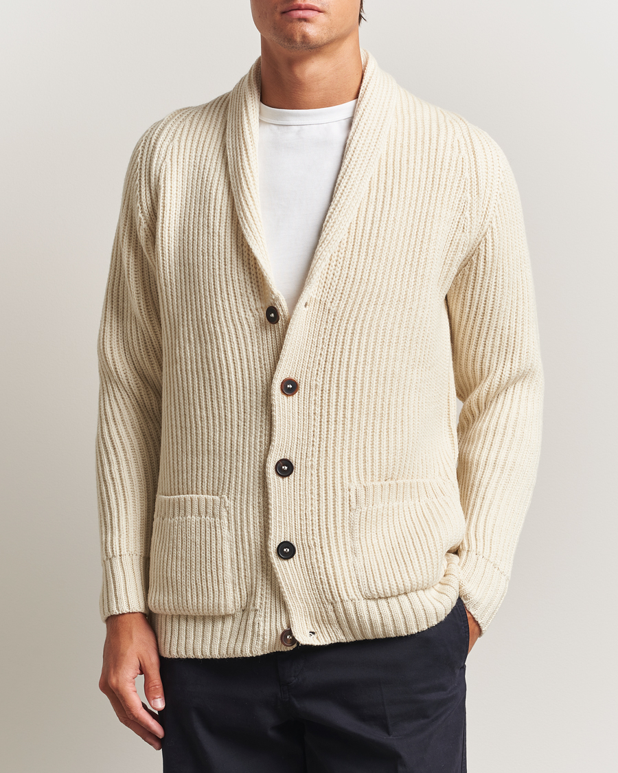 Men | Sweaters & Knitwear | Gloverall | Shawl Collar Cardigan Ecru
