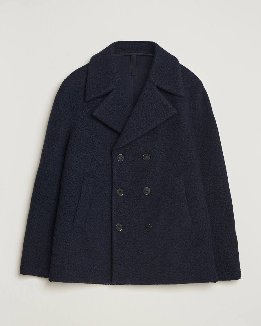 Men | Coats & Jackets | Harris Wharf London | Boucle Peacoat Navy