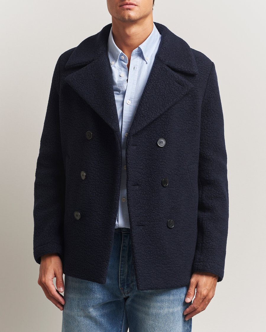Men | Coats & Jackets | Harris Wharf London | Boucle Peacoat Navy