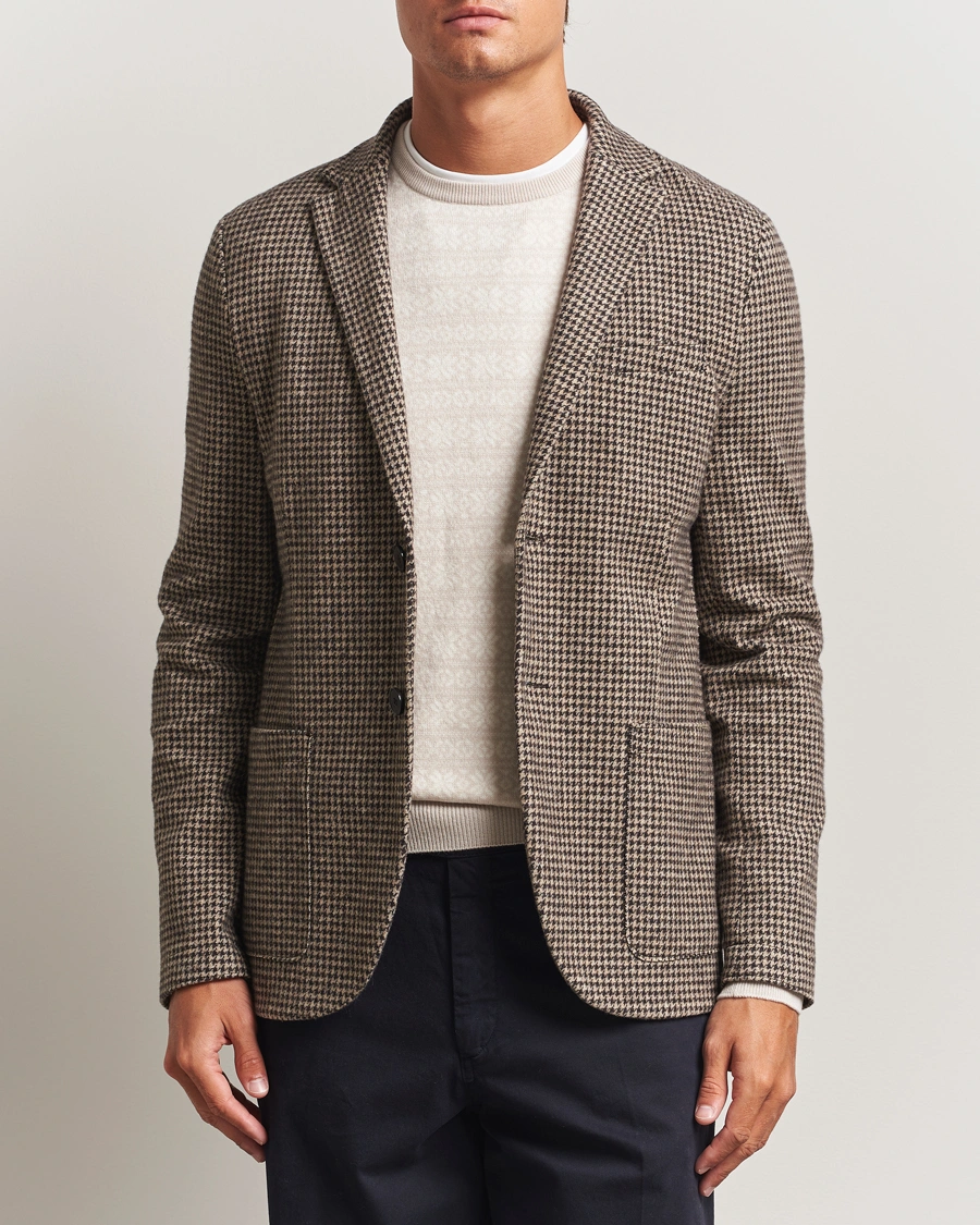 Men | Blazers | Harris Wharf London | Two Button Houndstooth Blazer Beige