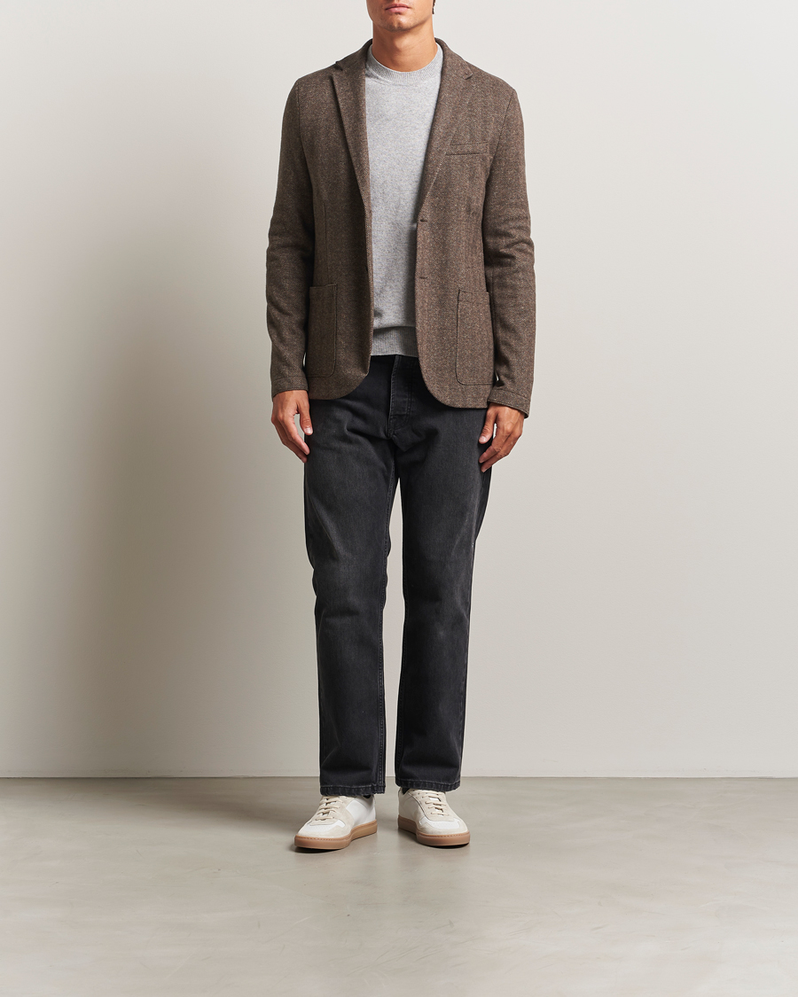 Men | Blazers | Harris Wharf London | Two Button Herringbone Blazer Brown