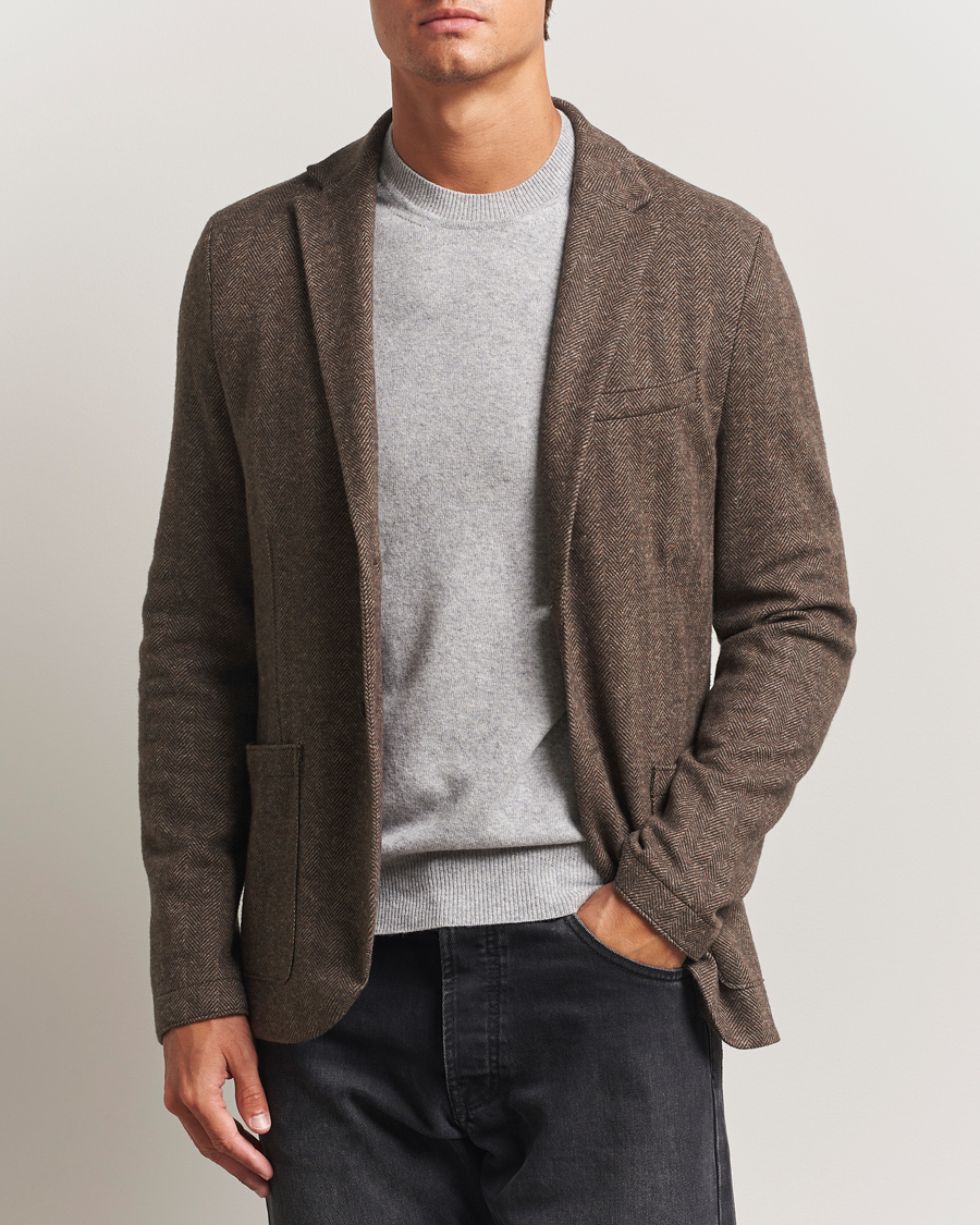 Men | Blazers | Harris Wharf London | Two Button Herringbone Blazer Brown