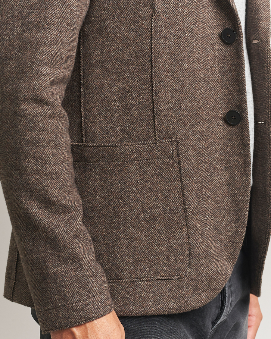 Men | Blazers | Harris Wharf London | Two Button Herringbone Blazer Brown