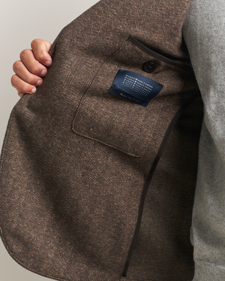 Men | Blazers | Harris Wharf London | Two Button Herringbone Blazer Brown