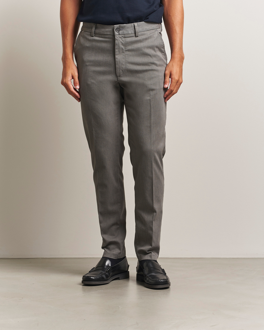 Men | Trousers | BOSS BLACK | Kane Brushed Cotton Pleated Trousers Dark Grey