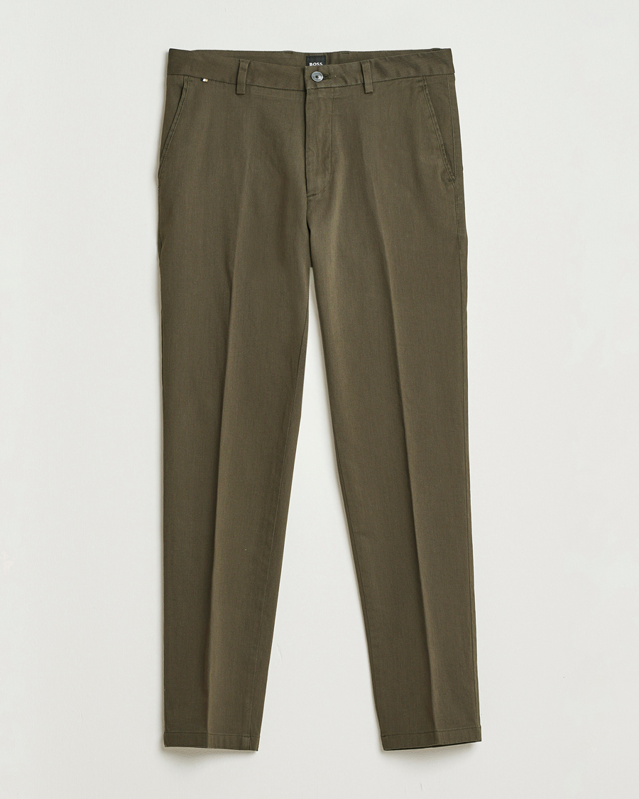Men | Trousers | BOSS BLACK | Kane Brushed Cotton Pleated Trousers Open Green