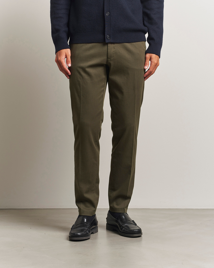 Men | Trousers | BOSS BLACK | Kane Brushed Cotton Pleated Trousers Open Green