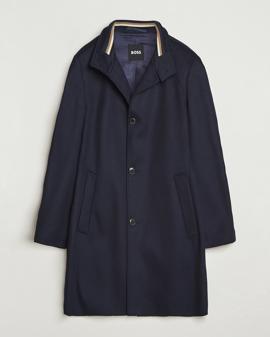 Men | Coats & Jackets | BOSS BLACK | Hyde Stand Up Collar Coat Dark Blue