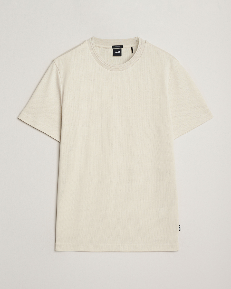Men | T-Shirts | BOSS BLACK | Thompson Structured Crew Neck T-Shirt Open White