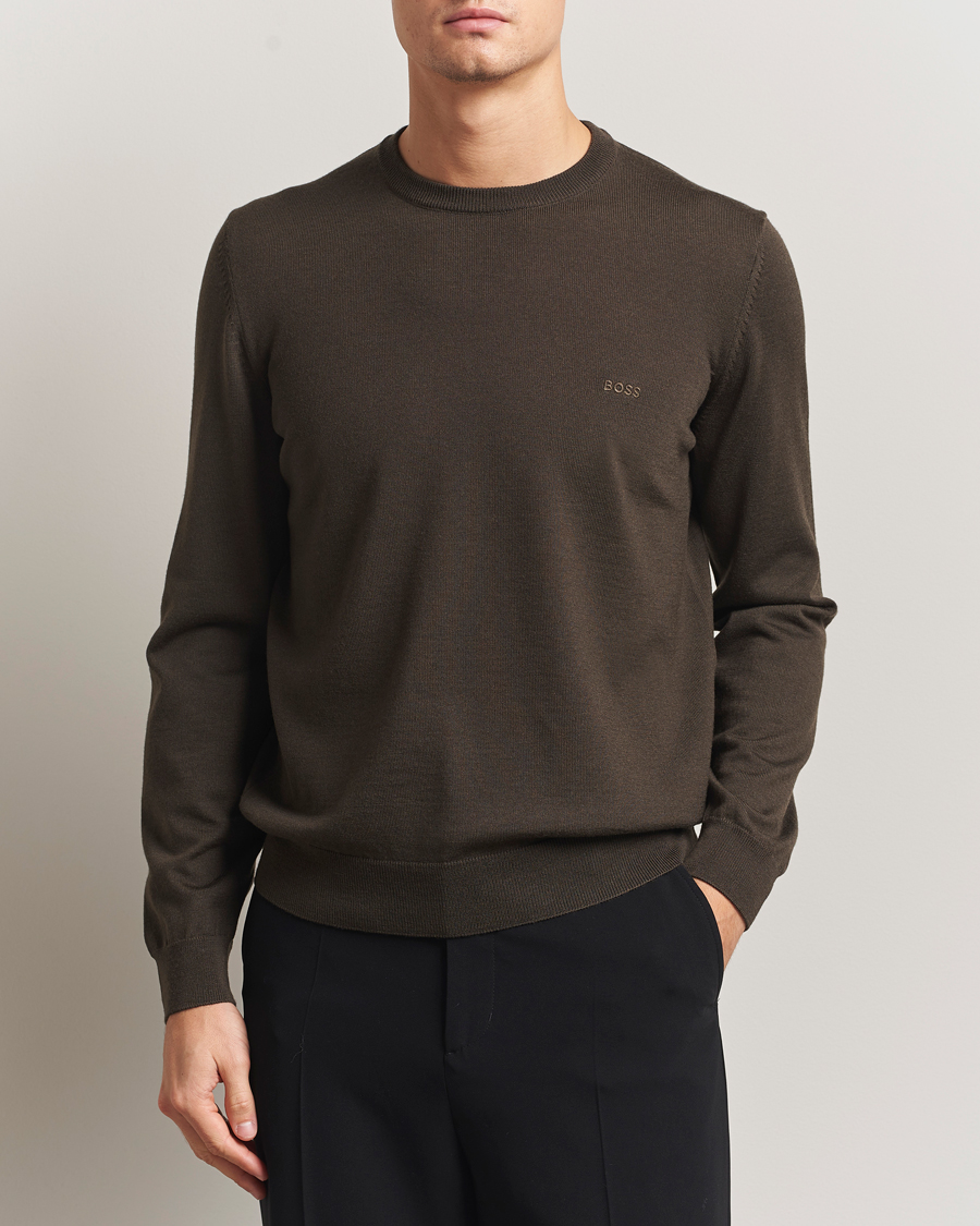 Men | Sweaters & Knitwear | BOSS BLACK | Botto Merino Knitted Pullover Open Green